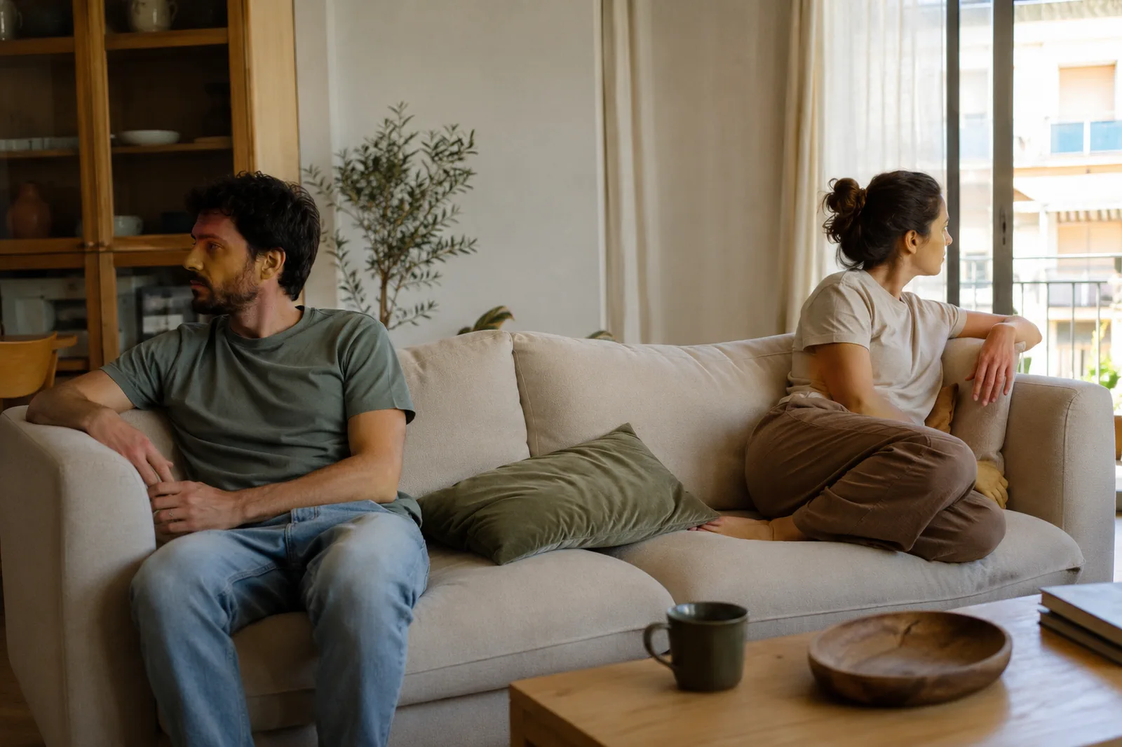 Pareja emocionalmente distanciada que representa el apego evitativo en una relación