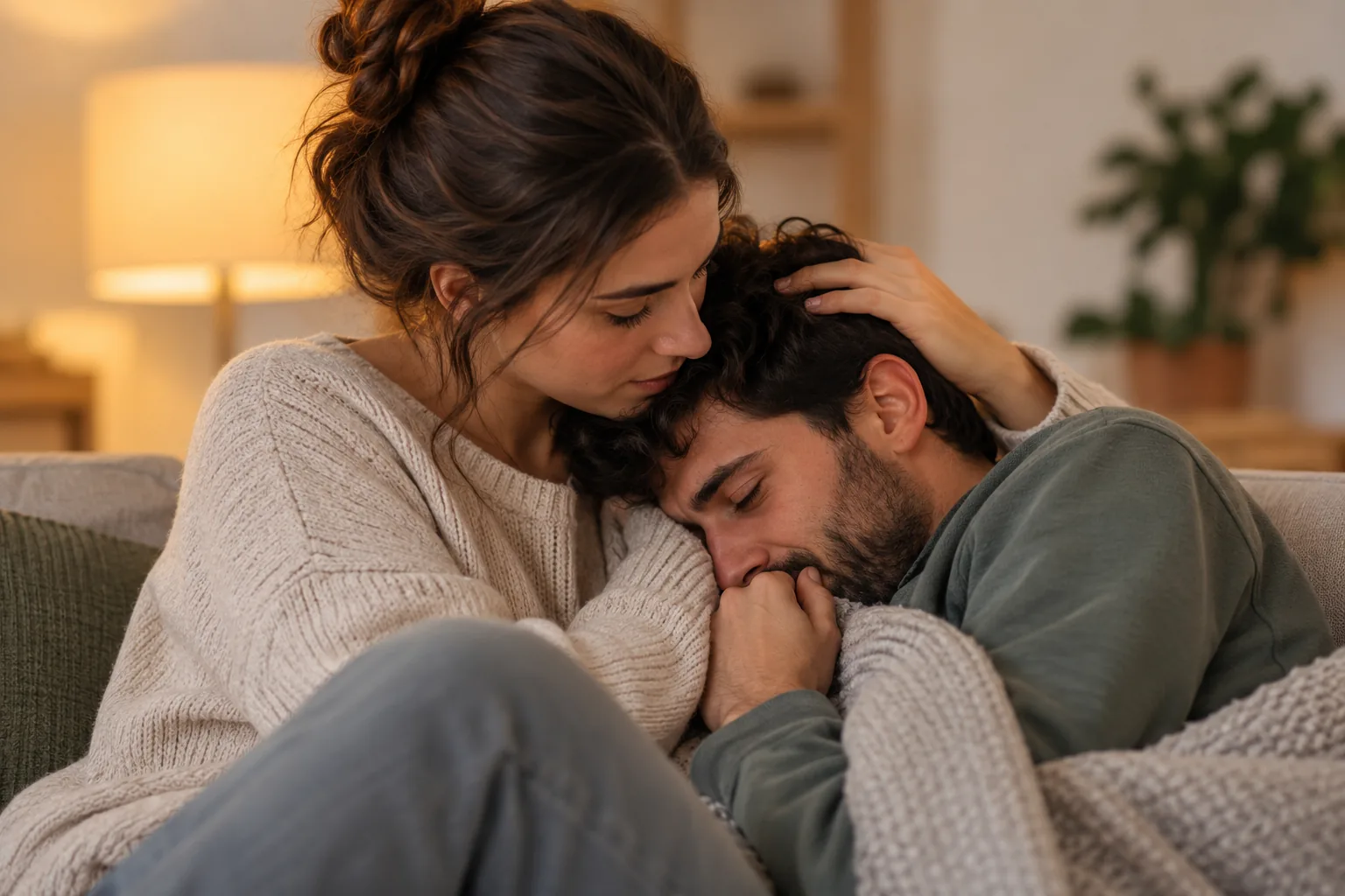 Persona acompañando a su pareja durante un momento de ansiedad